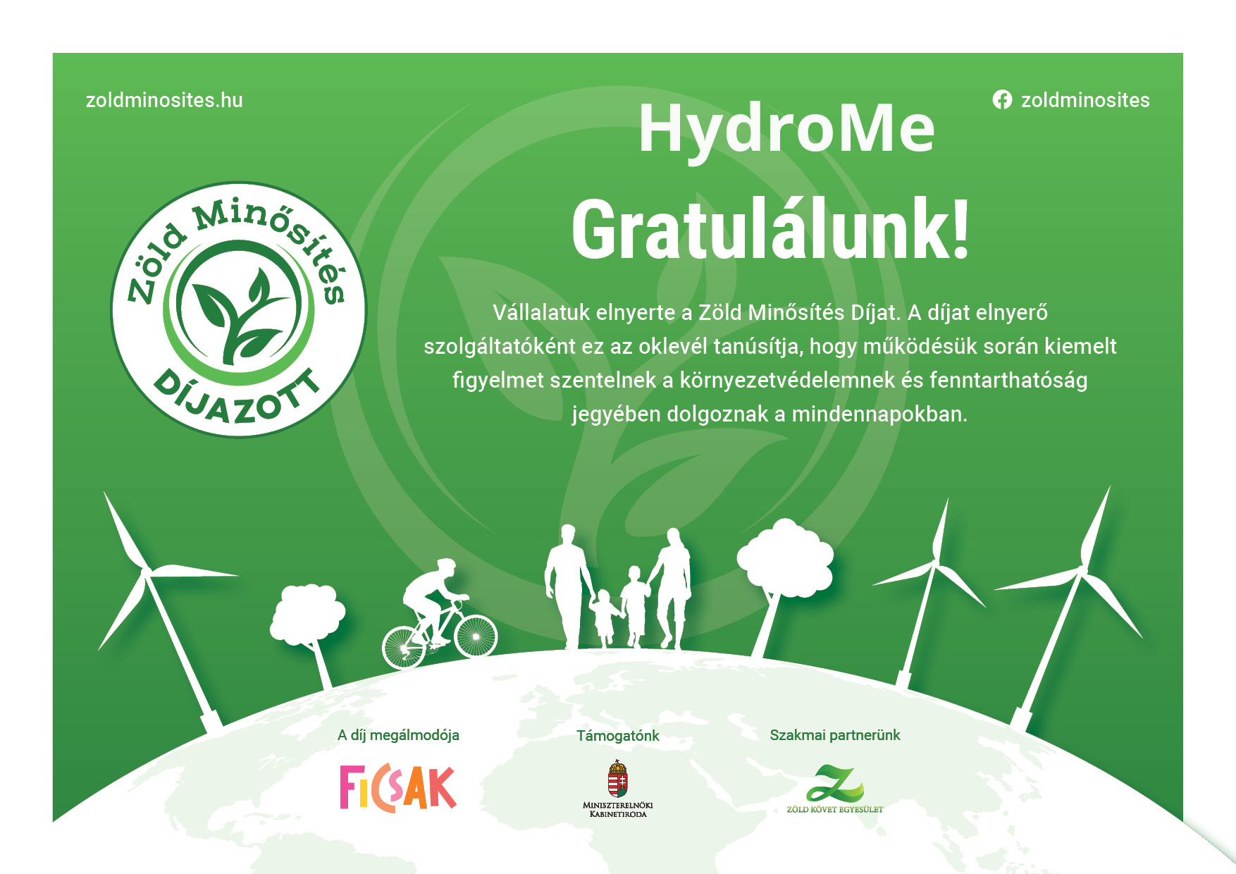 HydroMe zöld oklevél - zoldminosites.hu